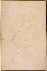 Skizze einer Figur mit Künstlersignatur (Kohle auf Papier) (verso)